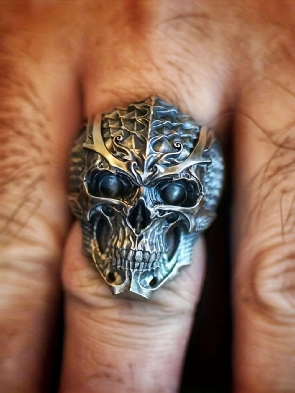 Mens dragon skull punk ring stainless steel gothic